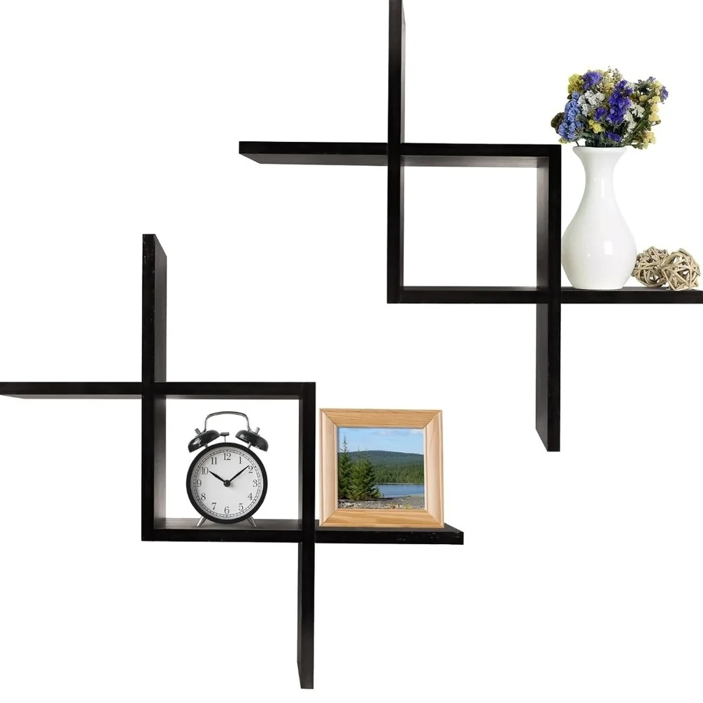 Modern Black Intersecting Wall Floating  Shelves